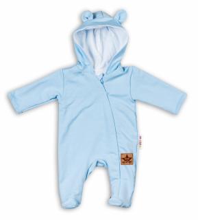 Baby Nellys Dojčenský teplákový overal s kapucňou - sv. modrý Velikost koj. oblečení: 56 (1-2m)