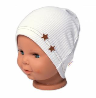 Baby Nellys Rebrovaná čiapka Hviezdičky - biela Velikost koj. oblečení: 68-74 (6-9m)