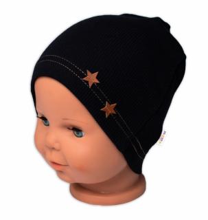 Baby Nellys Rebrovaná čiapka Hviezdičky - čierna Velikost koj. oblečení: 68-74 (6-9m)