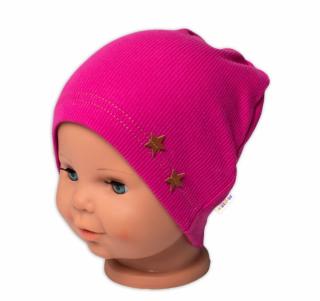 Baby Nellys Rebrovaná čiapka Hviezdičky - malinová Velikost koj. oblečení: 92-98 (18-36m)