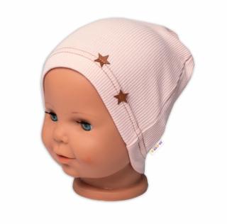 Baby Nellys Rebrovaná čiapka Hviezdičky - púdrová Velikost koj. oblečení: 68-74 (6-9m)