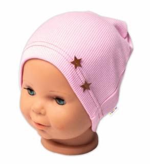 Baby Nellys Rebrovaná čiapka Hviezdičky - ružová Velikost koj. oblečení: 68-74 (6-9m)