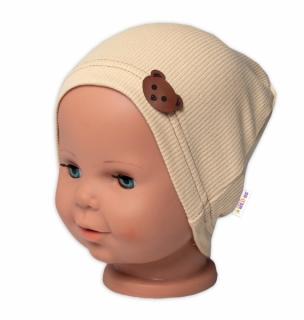 Baby Nellys Rebrovaná čiapka Macko - béžová Velikost koj. oblečení: 68-74 (6-9m)
