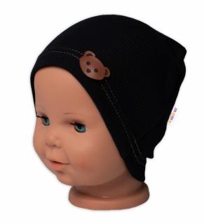 Baby Nellys Rebrovaná čiapka Macko - čierna Velikost koj. oblečení: 92-98 (18-36m)