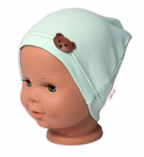 Baby Nellys Rebrovaná čiapka Macko - mätová Velikost koj. oblečení: 68-74 (6-9m)