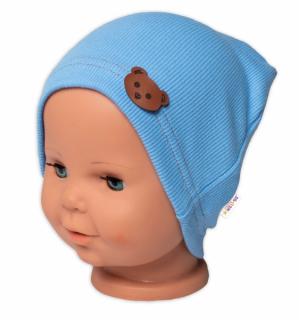 Baby Nellys Rebrovaná čiapka Macko - modrá Velikost koj. oblečení: 68-74 (6-9m)