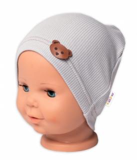 Baby Nellys Rebrovaná čiapka Macko - šedá Velikost koj. oblečení: 68-74 (6-9m)