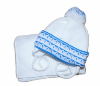 BABY NELLYS  Sada - čiapočka, šál a rukavičky - vzorovaná biela Velikost koj. oblečení: 68 (3-6m)