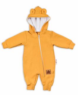 Baby Nellys ® Teplákový overal s kapucňou - horčicový Velikost koj. oblečení: 68 (3-6m)