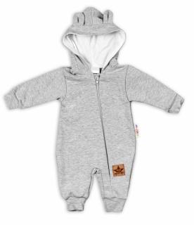 Baby Nellys ® Teplákový overal s kapucňou - šedý Velikost koj. oblečení: 56 (1-2m)