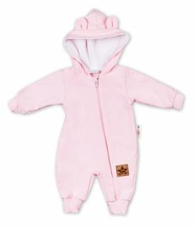 Baby Nellys ® Teplákový overal s kapucňou - sv. růžová Velikost koj. oblečení: 62 (2-3m)
