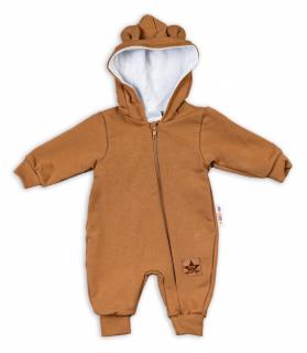 Baby Nellys teplákový overal s kapucňou Teddy - karamelový Velikost koj. oblečení: 56 (1-2m)