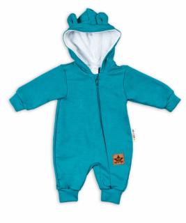 Baby Nellys ® Teplákový overal s kapucňou - tyrkysový Velikost koj. oblečení: 56 (1-2m)