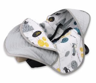 Baby Nellys Zavinovacia deka s kapucňou, prešívaný Velvet, 77x93 cm,  Auta v aleji - šedá