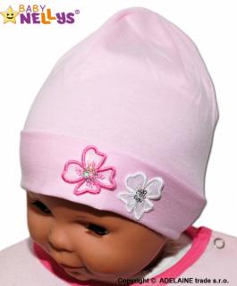 Bavlnená čiapočka Kvetinky Baby Nellys ® - sv. ružová Velikost koj. oblečení: 56-68 (0-6 m)