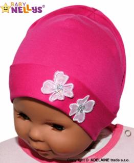 Bavlnená čiapočka Kvetinky Baby Nellys ® - sýto ružová Velikost koj. oblečení: 56-68 (0-6 m)
