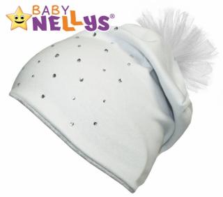Bavlnená čiapočka Tutu kvetinka s kamienkami Baby Nellys ® - bielá Velikost koj. oblečení: 104-116 (4-6r)