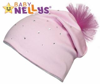 Bavlnená čiapočka Tutu kvetinka s kamienkami Baby Nellys ® - sv. ružová Velikost koj. oblečení: 104-116 (4-6r)