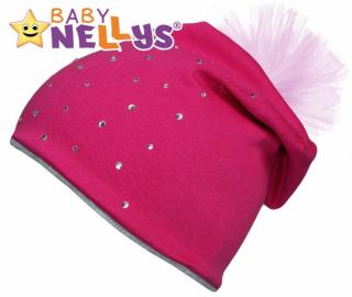 Bavlnená čiapočka Tutu kvetinka s kamienkami Baby Nellys ® - sýto ružová Velikost koj. oblečení: 104-116 (4-6r)