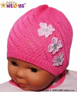 Háčkovaná čiapočka Kvetinky Baby Nellys ® - tm. ružová Velikost koj. oblečení: 56-68 (0-6 m)