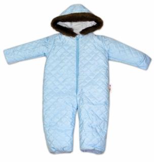 Kombinéza s kapucňou a kožušinkou Baby Nellys ®prošívaná, bez šlapie - sv. modrá Velikost koj. oblečení: 74 (6-9m)