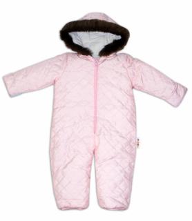Kombinéza s kapucňou a kožušinkou Baby Nellys ®prošívaná, bez šlapie - sv. ružová Velikost koj. oblečení: 74 (6-9m)