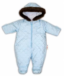 Kombinéza s kapucňou a kožušinkou Baby Nellys ®prošívaná - sv. modrá Velikost koj. oblečení: 56 (1-2m)