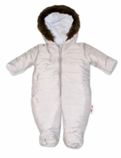 Kombinéza s kapucňou a kožušinkou Baby Nellys ®prošívaná - sv. sivá Velikost koj. oblečení: 56 (1-2m)