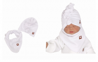 Z&amp;Z Štýlová detská jarná / jesenná velurová čiapka, turban s šatkou, biela Velikost koj. oblečení: 56-68 (0-6 m)