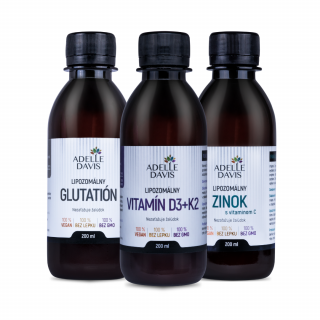 Adelle Davis Vitalita TRIO - D3+K2/Zinok/Glutation - (Adelle Davis lipozomálny vitamín D+K2 200ml, Adelle Davis lipozomálny glutatión 200ml, Adelle…
