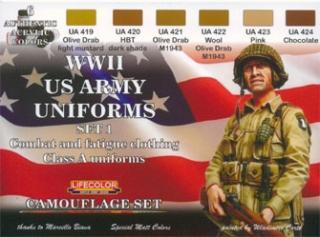 Set kamuflážnych farieb LifeColor CS17 WWII US ARMY UNIFORMS SET1 Combat and fatigue clothing Class A uniforms