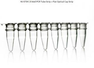 8 Well PCR Tube Strip Balenie: 0.2 ml clear wells + strips of flat optical caps; 125 tube strips + 125 cap strips