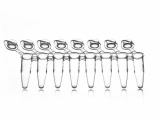 8 Well PCR Tube Strip, With Attached Caps Balenie: 0.2 ml wells, with flat optical caps