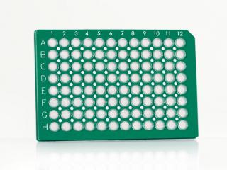 FrameStar® 96 Well Semi-Skirted PCR Plate, ABI® Style Farba: clear wells, green frame