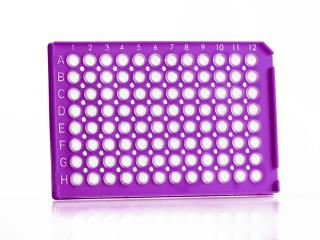 FrameStar® 96 Well Semi-Skirted PCR Plate With Upstand, ABI® Style Farba: clear wells, purple frame
