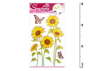 Samolepiaca dekorácia 10031 slnečnica s motýly a glitry 50 x 32 cm