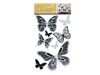 Samolepiaca dekorácia 10232 motýli sa striebornými glitrami 60x32 cm