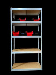 Kovový regál Economy 180x90x40 5 políc - pozinkovaný + úložné boxy TRUCK 29x20x15 cm