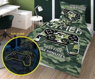 DETEXPOL Svietiace obliečky Gamer Army  Bavlna, 140/200, 70/80 cm