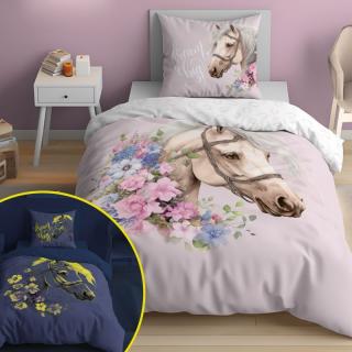 DETEXPOL Svietiace obliečky Kôň Romantic pink  Bavlna, 140/200, 70/80 cm