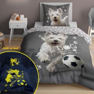 DETEXPOL Svietiace obliečky Pes futbalista  Bavlna, 140/200, 70/80 cm