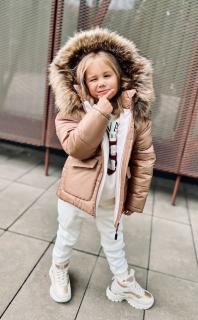 detská zimná bunda s kapucňou béžová