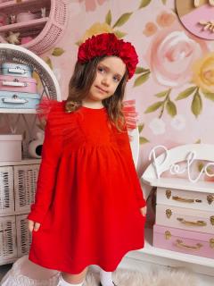 dievčenské šaty s tylovými volánikmi červené