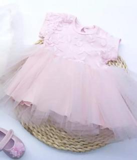 dievčenské šaty s výšivkou a tylovou sukňou ružové