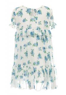 dievčenské šifónové šaty s modrými kvetmi ecru