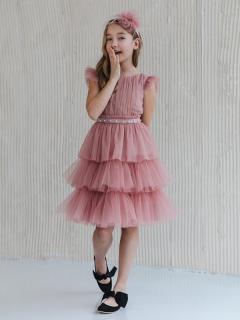 dievčenské tylové šaty s volánmi ružové