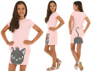 letné šaty pre dievčatá s mačkou ružové