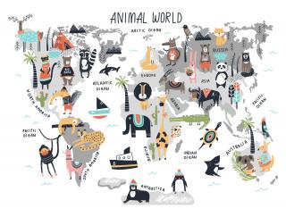 Fototapeta  Mapa sveta so zvieratkami  Štrukturovaný vinyl, 152.5x104