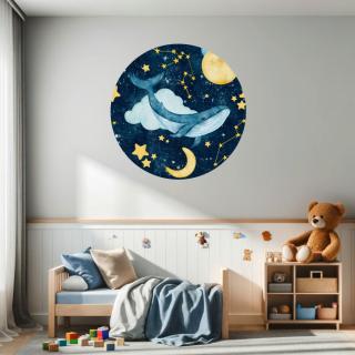 Kruhová samolepka na stenu  Veľryba na hviezdnej oblohe  100cm