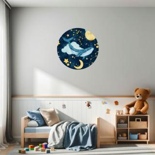Kruhová samolepka na stenu "Veľryba na hviezdnej oblohe" 60 cm